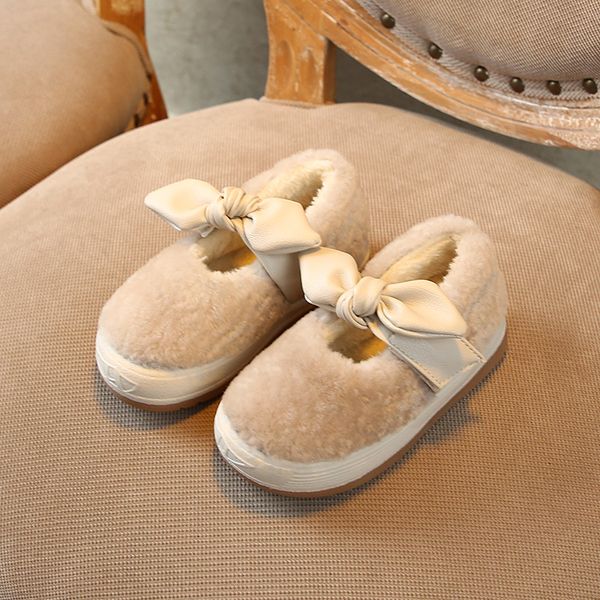 

new winter girls bow shoes children' black warm shoes fashion princess soft bottom flat little girls cotton, Black;grey