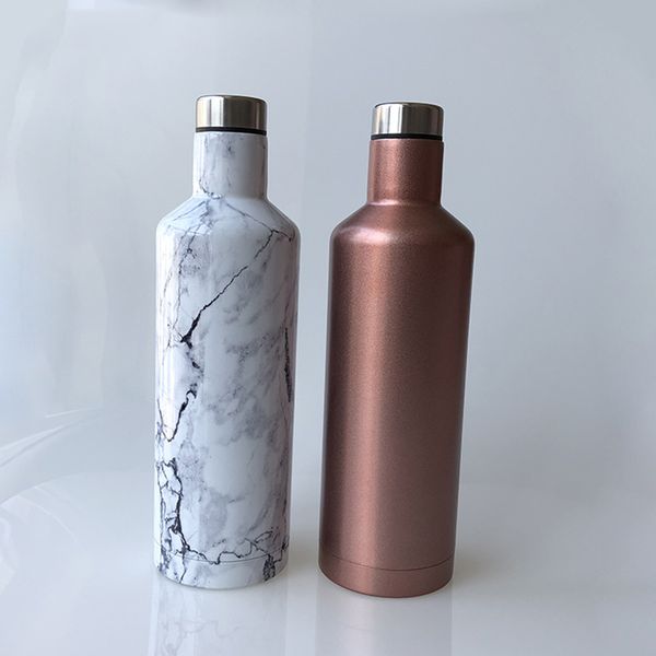 

logo customized design 500ml stainless steel creative marble style wine bottle with lid-suit for party