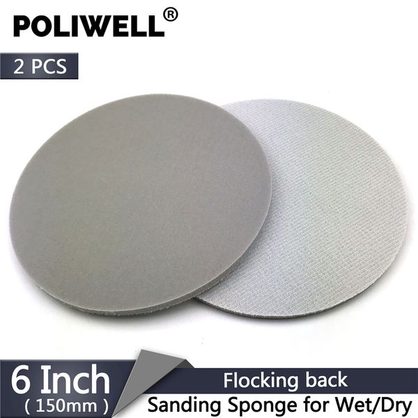 

poliwell 2pcs 6 inch 150mm flocking sponge sanding disc grit 150~2000 wet and dry sandpaper for sander power tools accessories