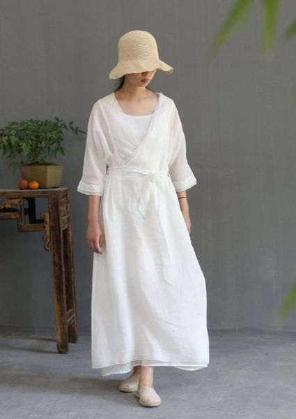

casual dresses slowliving 100%ramie nature fiber woman dress designer brand white women v neck summer 80706, Black;gray
