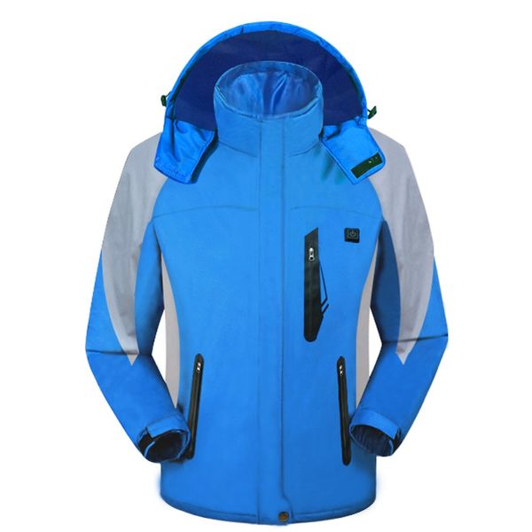 

winter men usb heating warm hiking winter jacket men waterproof sun-protective outdoor sports coats windbreaker raincoats, Blue;black