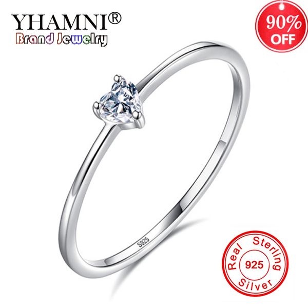

big 90% off fine 3 color original 925 solid silver simple ring romantic heart cubic zircon stone wedding rings for women hr772, Slivery;golden