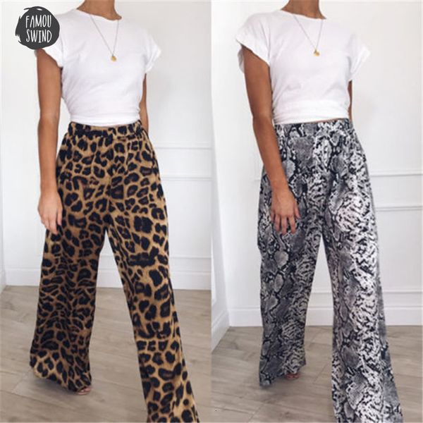 

leopard fashion women pants new casual high waist high print loose comfort flare wide leg long animal girls pants, Black;white