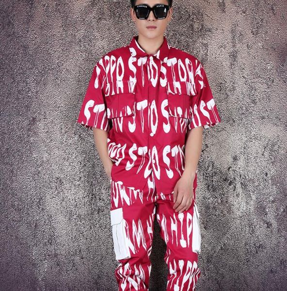 

мода рубашка мужчины рубашка с коротким рукавом и брюки набор подростков корейский большой фиолетовый буквы мужская личность сценический пев, White;black