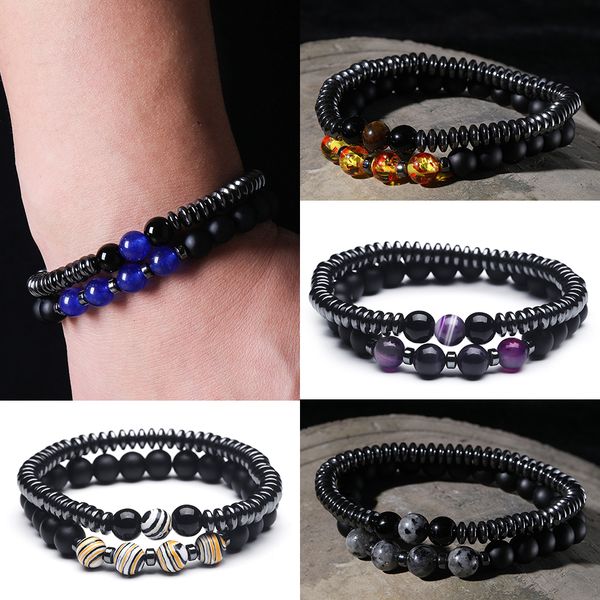 

2pcs set men vintage charm bracelet natural stone planet beads bracelets bangles for women and men gift jewelry dropshipping, Black