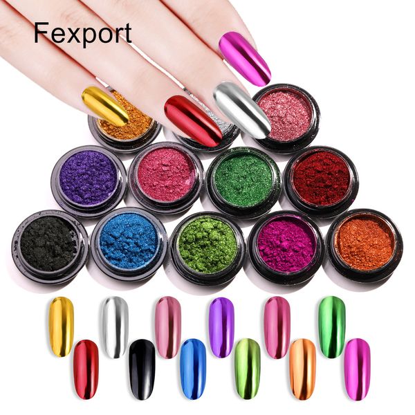 Fexport Specchio per Unghie Glitter Polvere Colore Metallico Nail Art Gel Lucidatura Cromo Scaglie Pigmento Polvere Decorazioni Manicure 0.5g