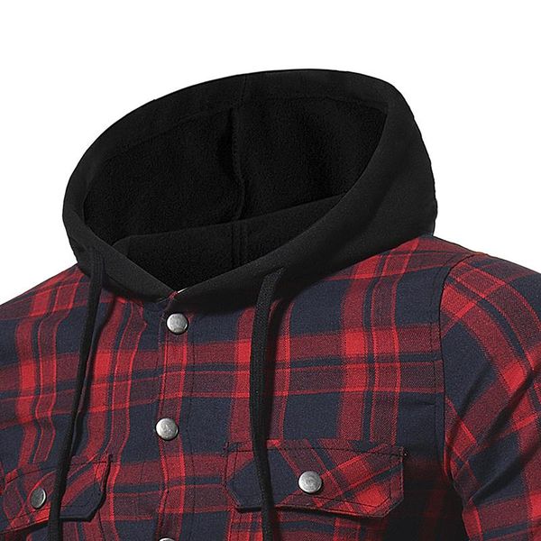 

men casual shirts plaids hooded single breasted shirts autumn spring long sleeved, White;black
