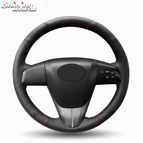 

hand sew black genuine leather car steering wheel cover for 3 axela 2008-2013 5 2011-13 cx-7 cx7 2010-16