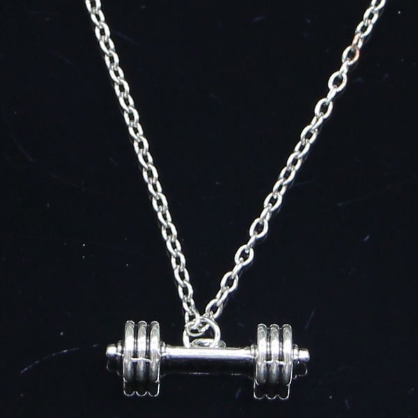 

20pcs new fashion necklace 25x7x7mm fitness equipment barbell silver pendants short long women men colar gift jewelry choker