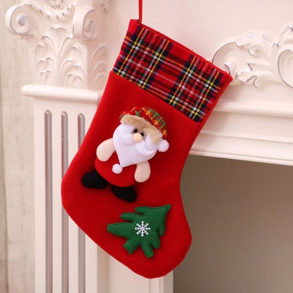 

2019 christmas decorations santa claus snowman elk bear sock christmas stocking santa claus boots sock plaid home xmas bags