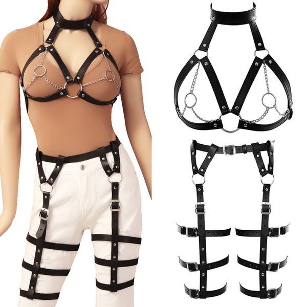 

women black bra harness crop cage harajuku punk lingerie metal rivet suspender adjust cosplay clothing festival rave, Black;white