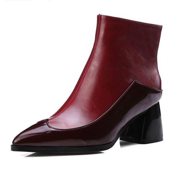 

basic 2018 women thick heel ankle boots black pu fleeces round toe work shoe red heel winter spring lady super high heel boots
