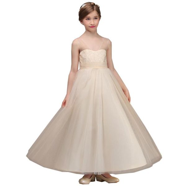 

lovey champagne lace princess flower girl dresses 2019 ball gown first communion dresses for girls sleeveless tulle toddler pageant dresses, White;blue