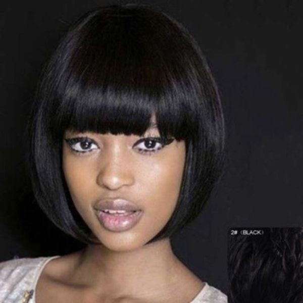 

100% human hair elegant straight black trendy short hair wig for women