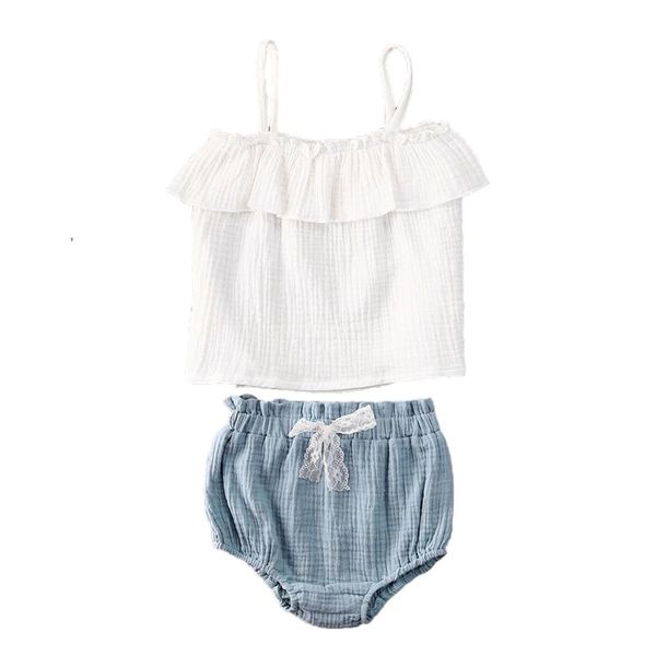 

new baby girls clothes summer kids girls sleeveless +shorts set outfits, White