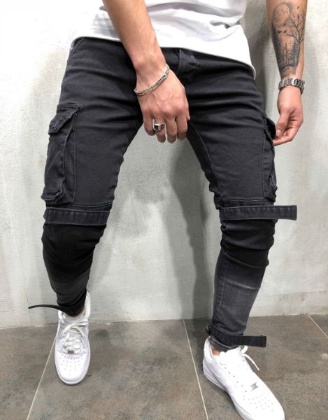 

european and american men's jeans are specially designed for young men's trousers with zippers at the foot of bags, Blue