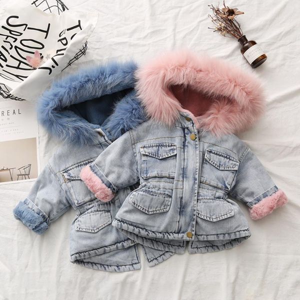 

children's cowboy warm jacket for boys and girls infat baby winter thicken jackets 1-5y denim plus velvet coat for cold winter, Blue;gray