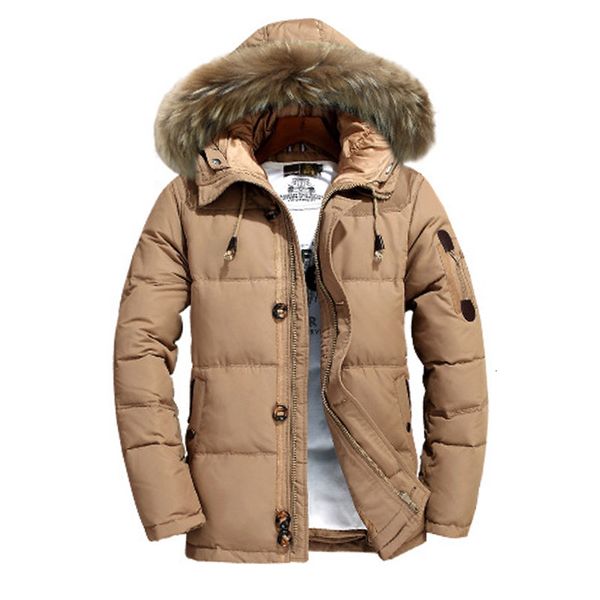 

down coat men winter jacket thick warm fur hooded overcoat snow white duck down parkas windbreaker doudoune homme, Black