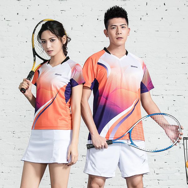 

adsmoney new short-sleeved badminton clothing suits, breathable and quick-drying sportswear for men and women, tennis skirts, White;yellow