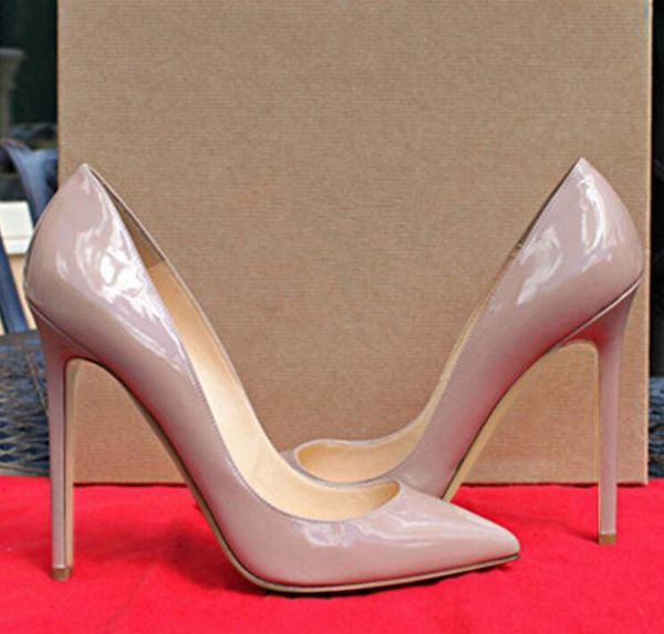 

2019 classic brand red bottom thin high heels shoe pumps nude/black patent leather pointed-toe women dress wedding pumps shoes 35-44 t07