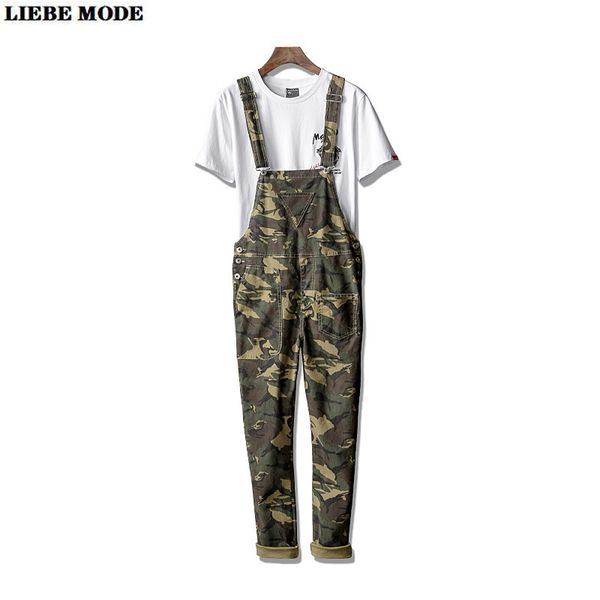 

men's pants mens camo bib overall casual rompers spring autumn korean fashion one piece camouflage print ankle jumpsuit for men women, Black