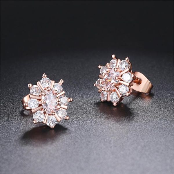 

vintage luxury crystal sunflower earrings for women rose gold color +cubic zirconia fashion jewelry christmas gift e019, Golden;silver