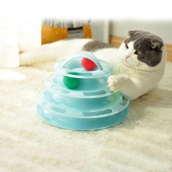 

funny pet toy cat crazy ball four layers disk interactive amusement plate kitten game play disc turntable iq training products