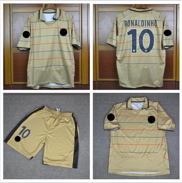 

soccer jersey vantage 2003 2004 away men #10 ronaldinho football shirt kits 03 04 maillot uniform, Black;gray