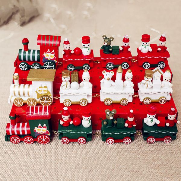 

new christmas train painted wood with santa/bear xmas kid toys gift ornament navidad christmas decoration for home new year gift
