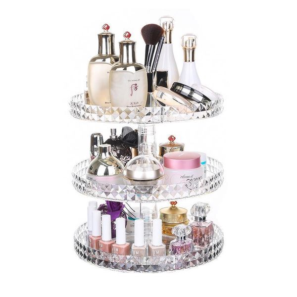 

storage racks of acrylic three-layer 360 makeup organizer fashion multifunction cosmetic storage box transparent swivel deskshelf