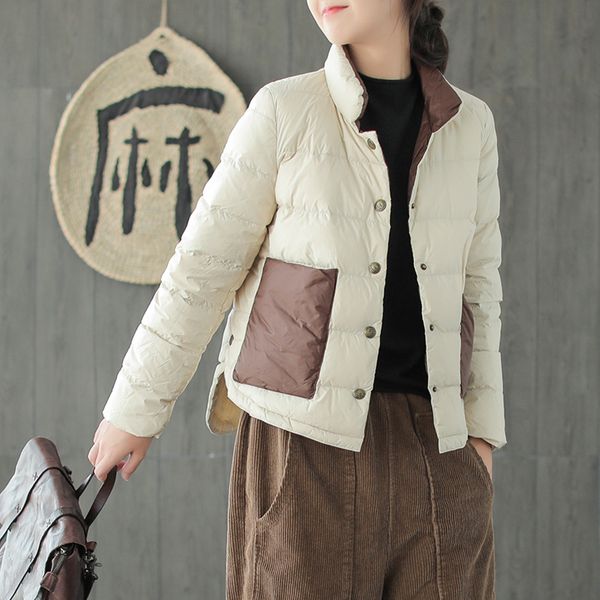 

qpfjqd korean style winter jacket women stand collar female white down coat loose womens short parka thick warm outerwear autumn, Black