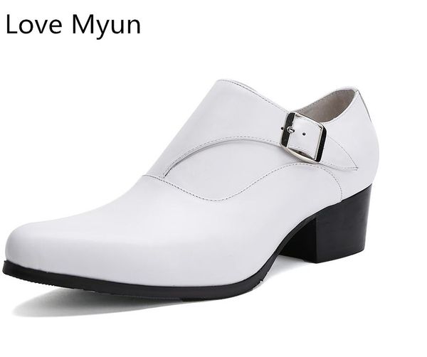 

new mens genuine leather dress shoes high heels pointed toe height increase fashion wedding shoes white black career work