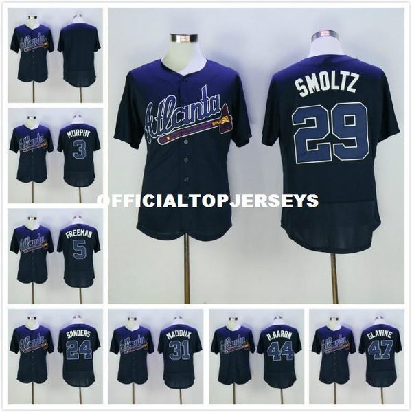 

24 deion sanders 44 hank aaron 3 dale murphy 29 john smoltz jerseys, Black;blue