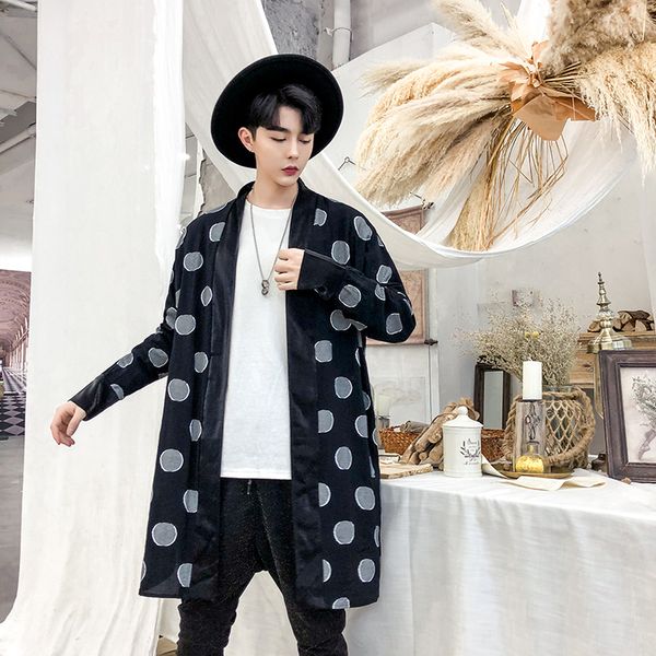 

yasuguoji new 2019 fashion polka dot mens trench coat jacket high street turn-down collar windbreaker plus size gothic coat, Tan;black