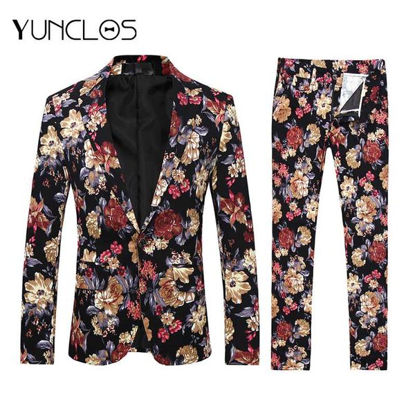 

men's floral suit two pieces casual suit (jacket + pant ) for wedding &party single breasted coat unique design for male, White;black