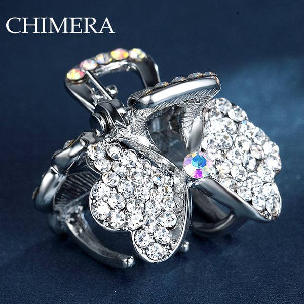 

chimera butterfly metal hair claws crab small cute bling rhinestone side hair clips silver hair jewelry accessories for women, White;golden