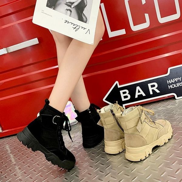 

boots female 2019 new autumn thin section breathable england short boots new desert motorcycle, Black