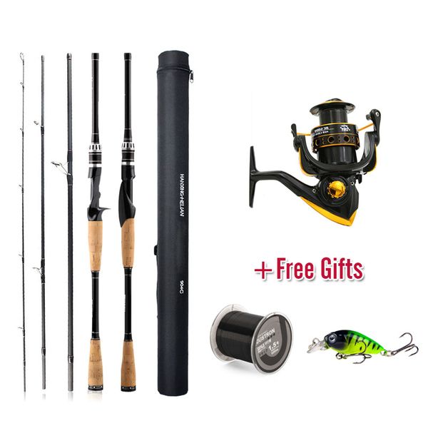 

4 section spinning fishing rod travel ultra light spinning lure m fish rod 1.8m 2.1m 2.4m 2.7m carbon rod+reel+gifts sets