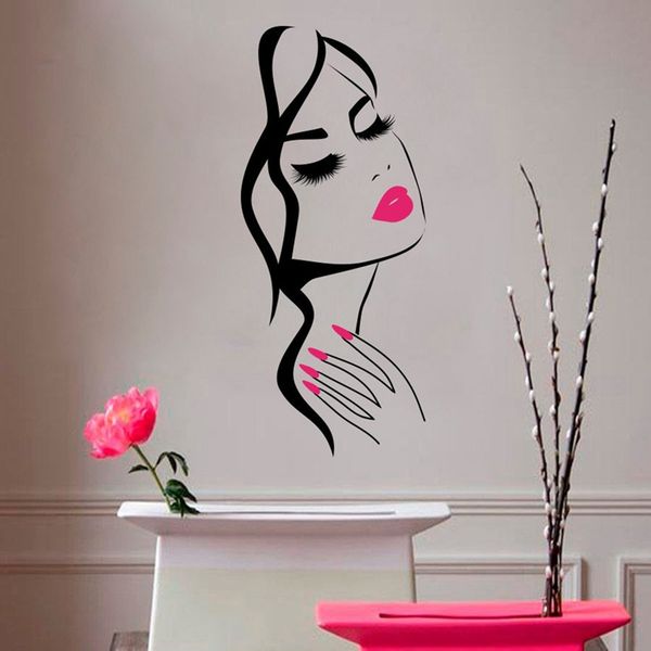 

wall decal beauty salon manicure nail salon hand girl face sticker home decor hairdresser hairstyle wall sticker