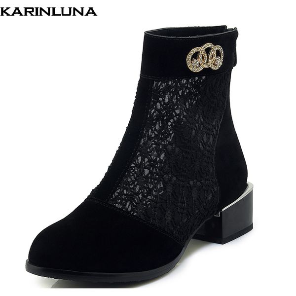 

karinluna new fashion dropship plus size 33-43 shoes woman boots square heels summer boots women shoes, Black