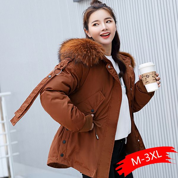 

2019 women winter short jacket mujer hooded parkas winter coat women loose parka fur collar cotton padded jackets drop shipping, Black