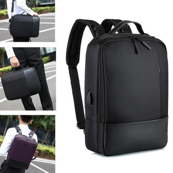 

litthing new black men school office lapbag soft with usb charging port zipper waterproof anti-theft casual backpack