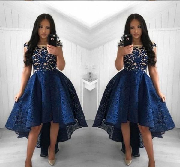 

navy blue bridesmaid dresses high low lace formal club party wear homecoming dresses plus size custom made prom party gowns b25, White;pink