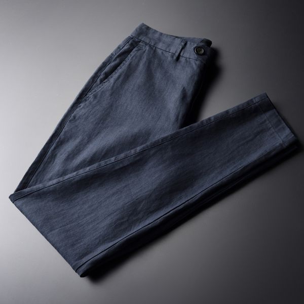 

minglu 100% linen men pants luxury ventilate and cool thin men's trousers plus size 4xl fashion youth skinny pants men man, Black
