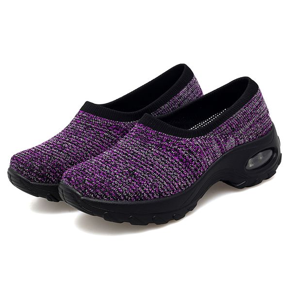 

mother's shoes women's soft soles comfortable autumn dense net flying woven sneakers thick soles high rise dancing shoes women, Black