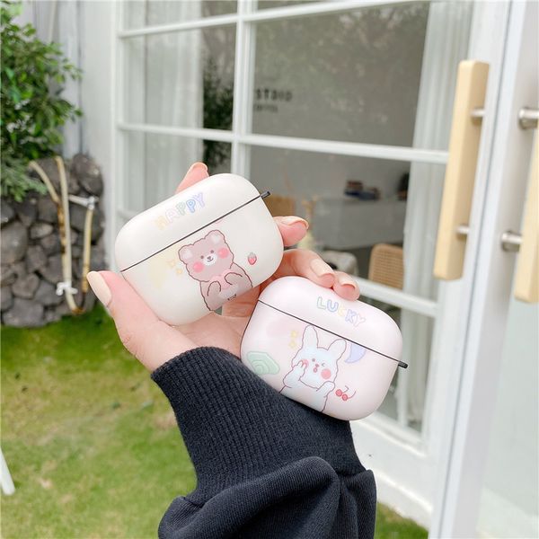 

matte imd cartoon happy bear rabbit bluetooth wireless headset cover for apple airpods pro charging case