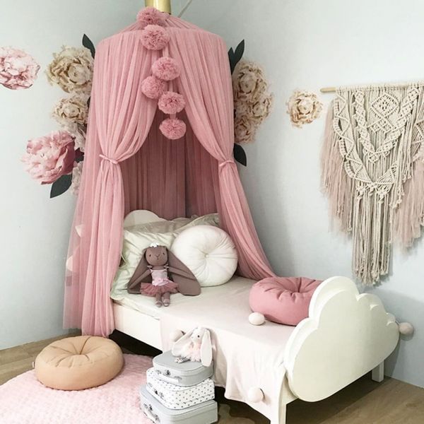 

summer nordic style mosquito net ball romantic princess chiffon canopy tent bed curtain for girls kids room decoration