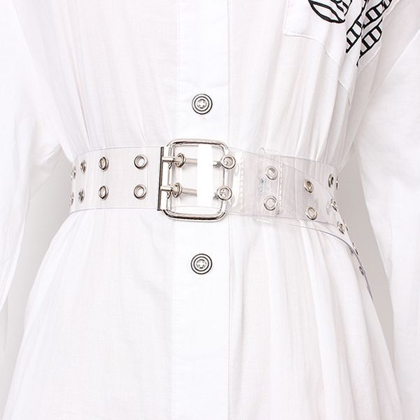 

lfmb]two row pvc clear belt for women fashion pin buckle female white waist trousers transparent belts ladies jeans grom, Black;brown