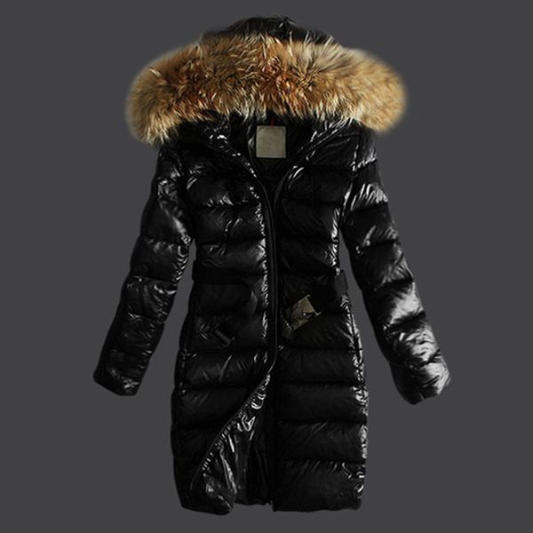 

горячие продажи франция бренд с капюшоном ветровки женские длинные зимние пальто женщин ультра parka куртки вниз женщин с капюшоном утепленн, Black