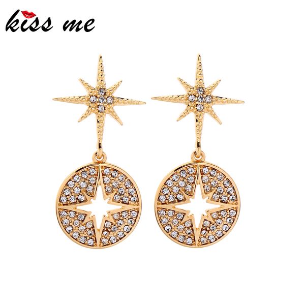 

kiss me luxury gold color anise star exquisite crystal drop earrings for women gifts round dangle earrings fashion accessories, Silver
